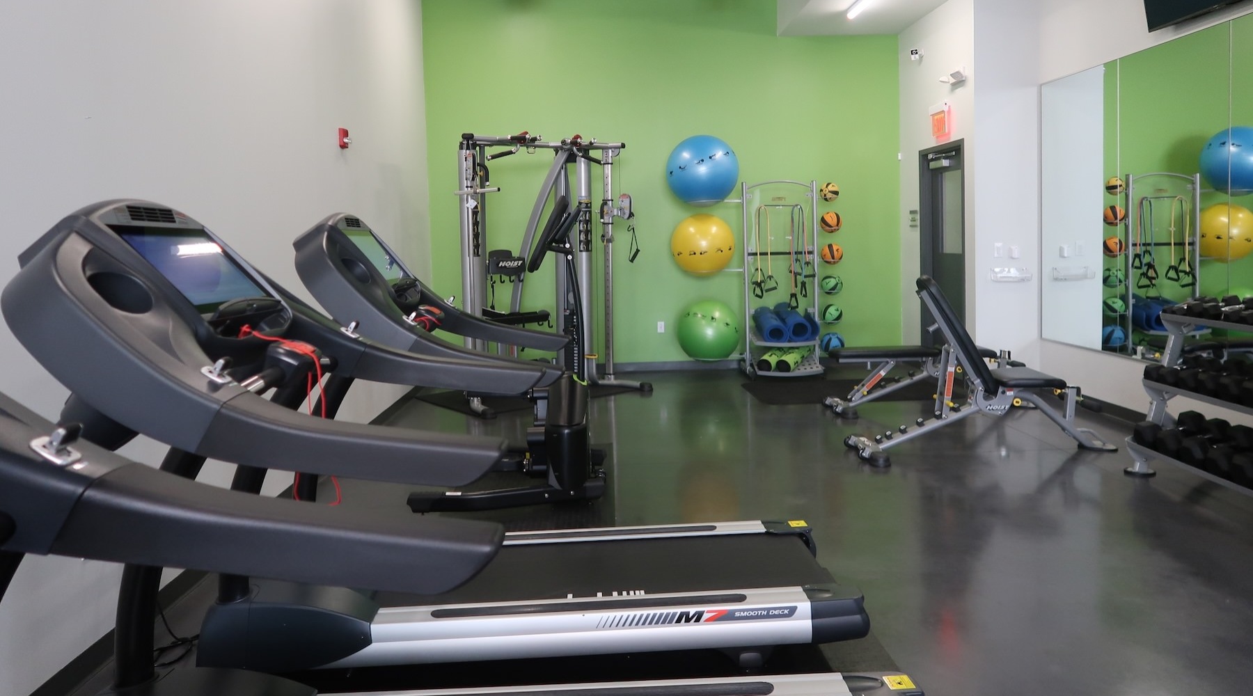 a gym with exercise equipment